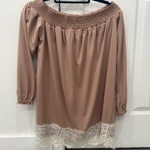 ASOS Off-Shoulder Dress in Crepe with Eyelash Lace Hem - Pink, XS